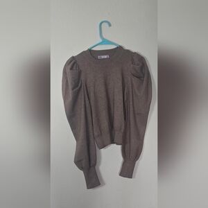 Lalavon Puff Statement Sleeve Sweater Brown Fall Chic Knit Top New Size Small